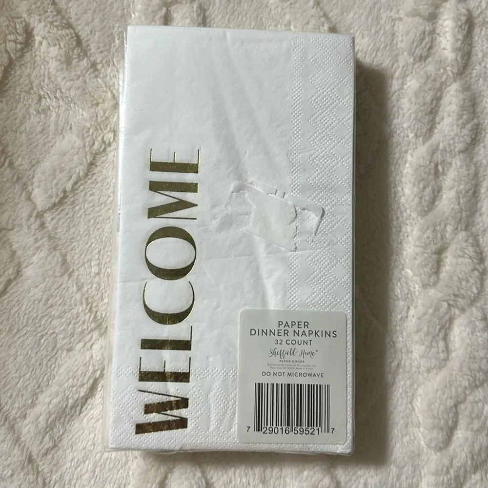 Sheffield Home WELCOME White Gold Guest Paper Towel Napkins 32 Count